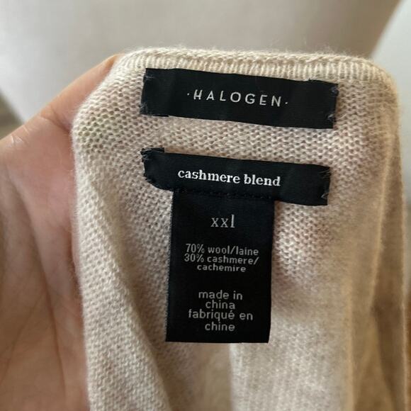 Halogen Wool & Cashmere Cream Beige Scoop Neck Long Sleeve Sweater - Picture 4 of 5